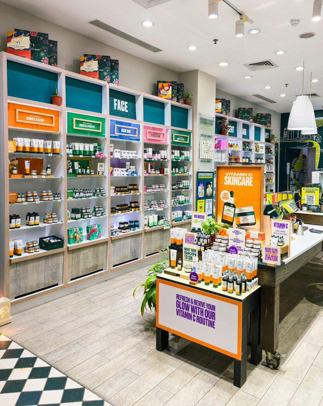 Bright beauty and skincare store shelves