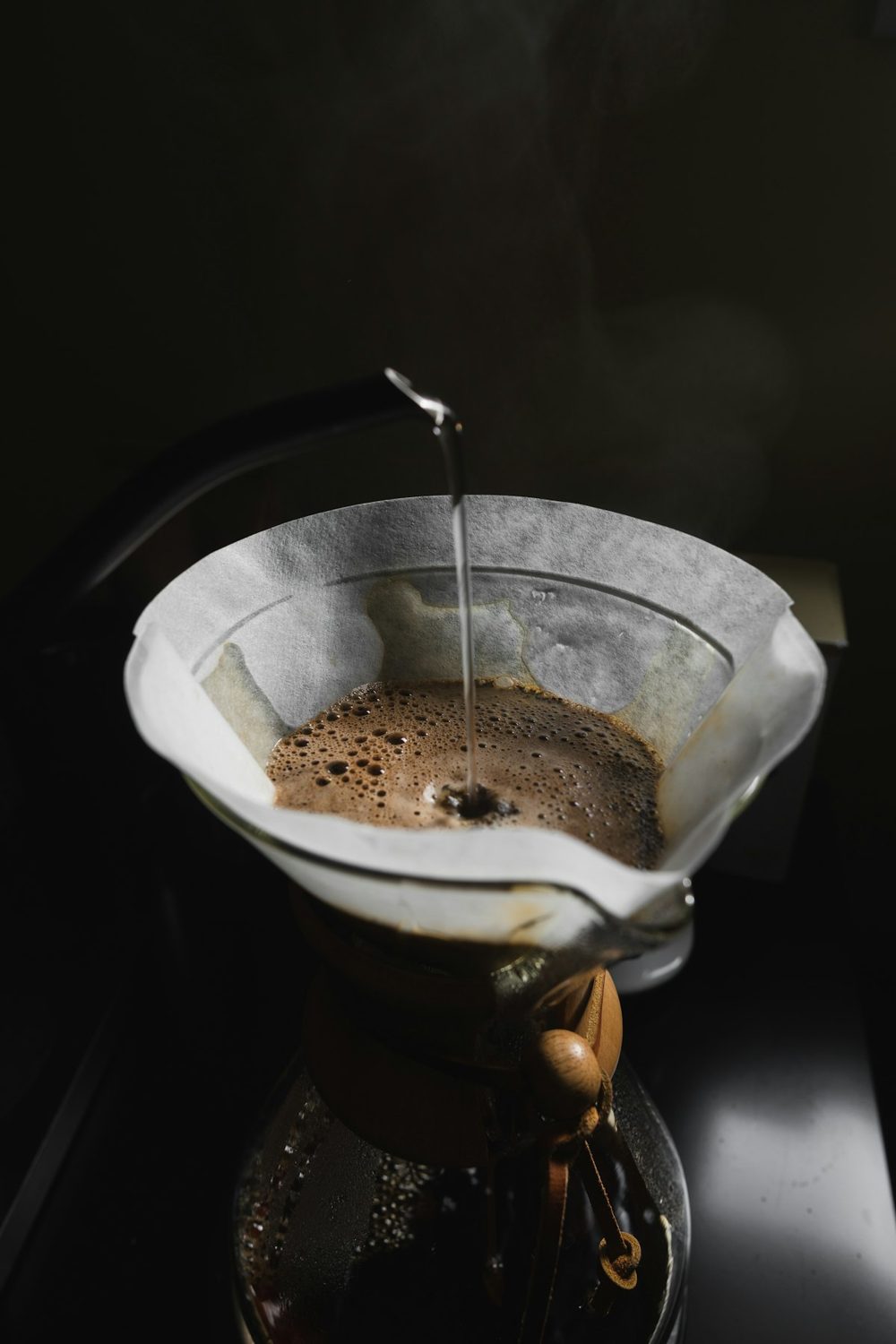 Close-up of filter coffee dripping