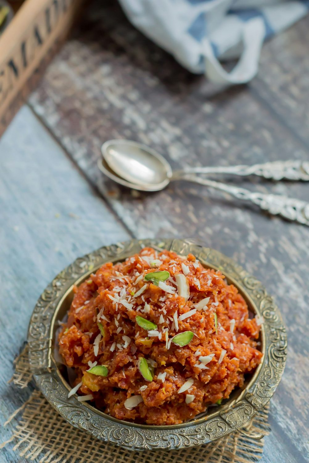Halwa served in a brass bowl