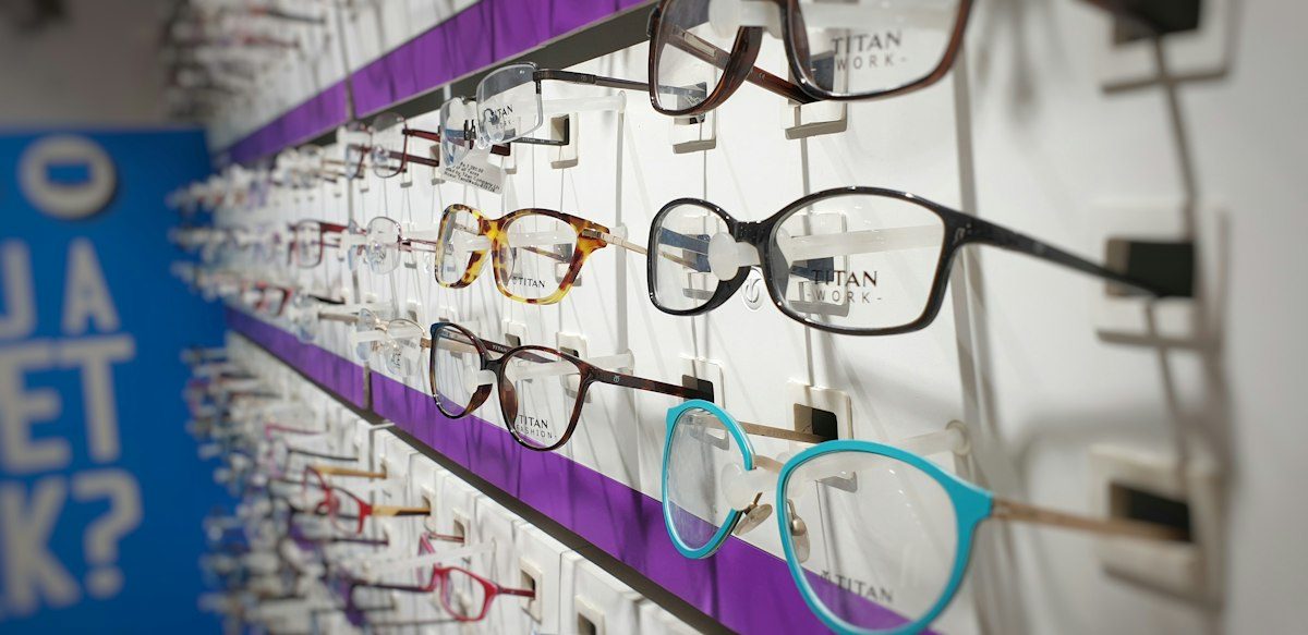 Optician's wall display of eyeglass frames